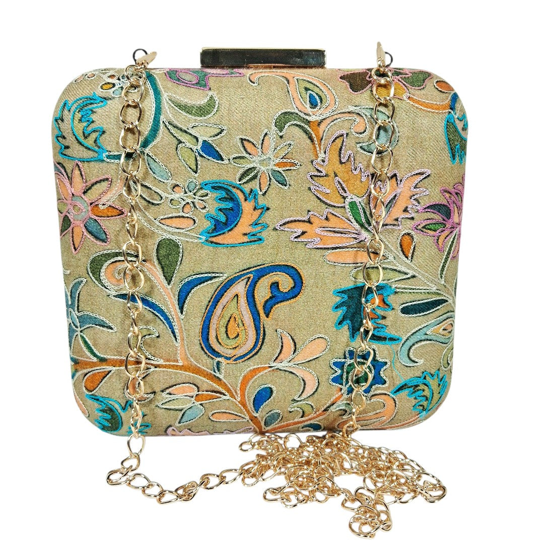 Floral Thread Charm Clutch Bag | Shoulder Chain Strap | Casual Hand Purse