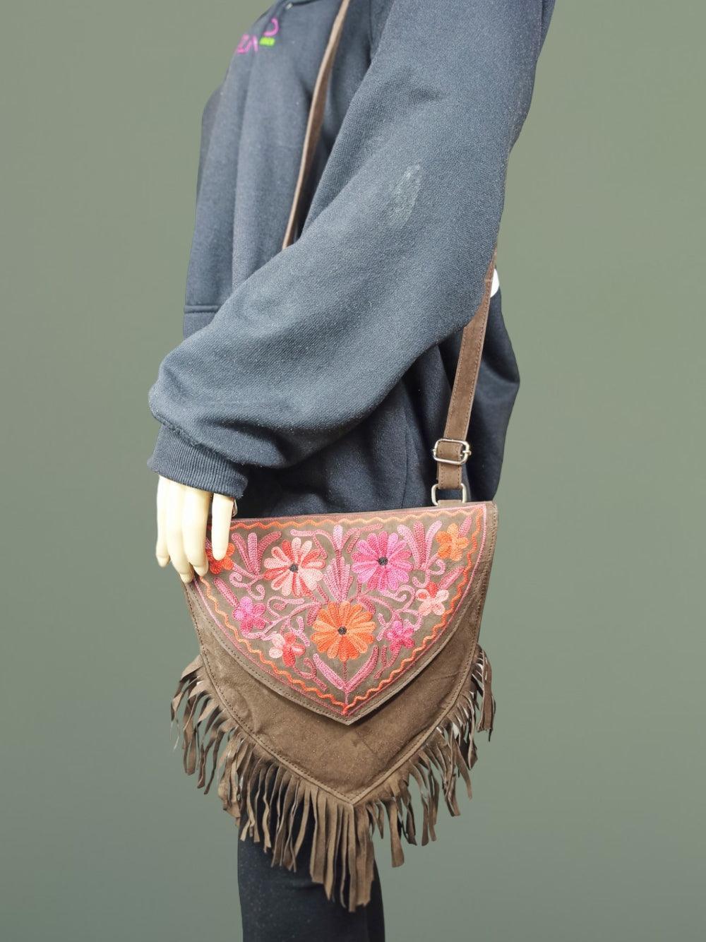 Suede Leather Heart Bag | Embroidery Heart Bag | Sling Bag For Girls - ZANSKAR ARTS