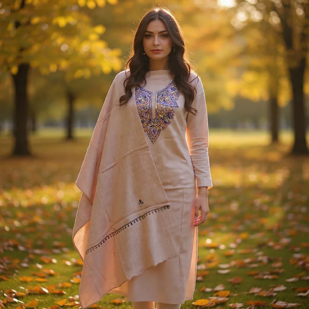 Kashmiri Sozni Work Suit | Woollen Suit | Unstitched Suit