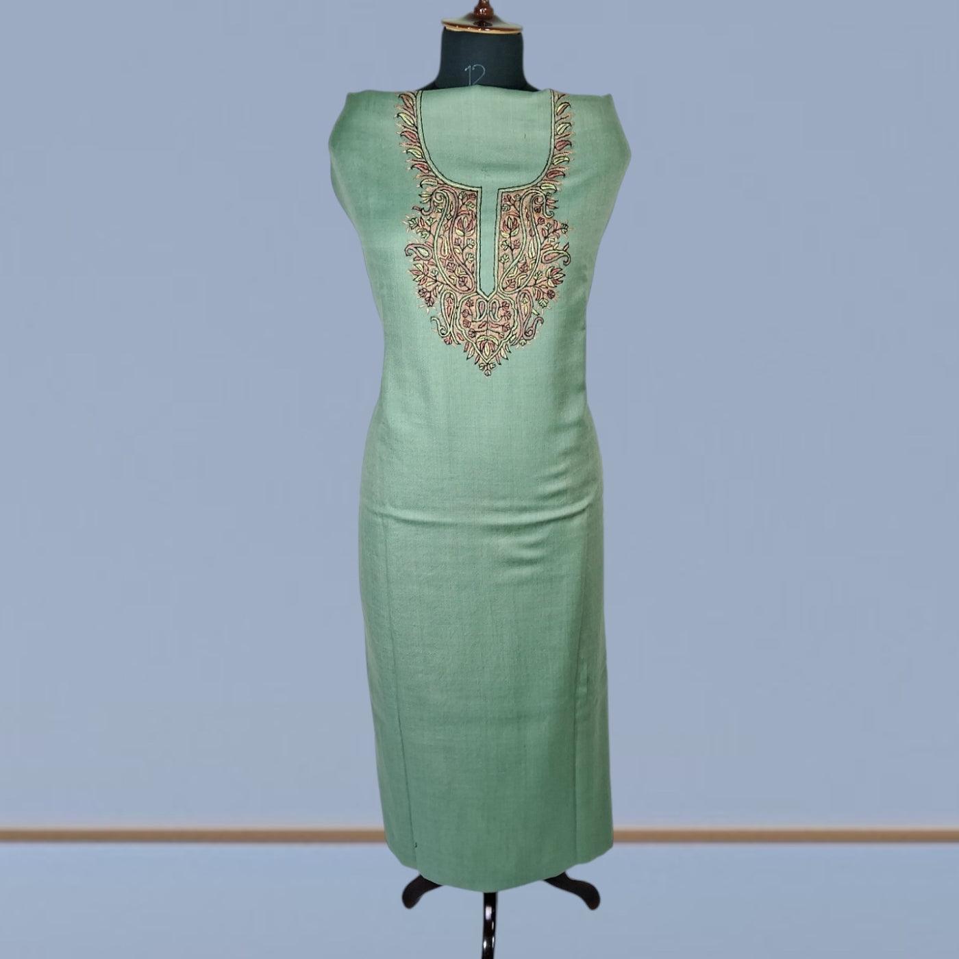 Kashmiri Sozni Work Suit | Woollen Suit | Unstitched Suit