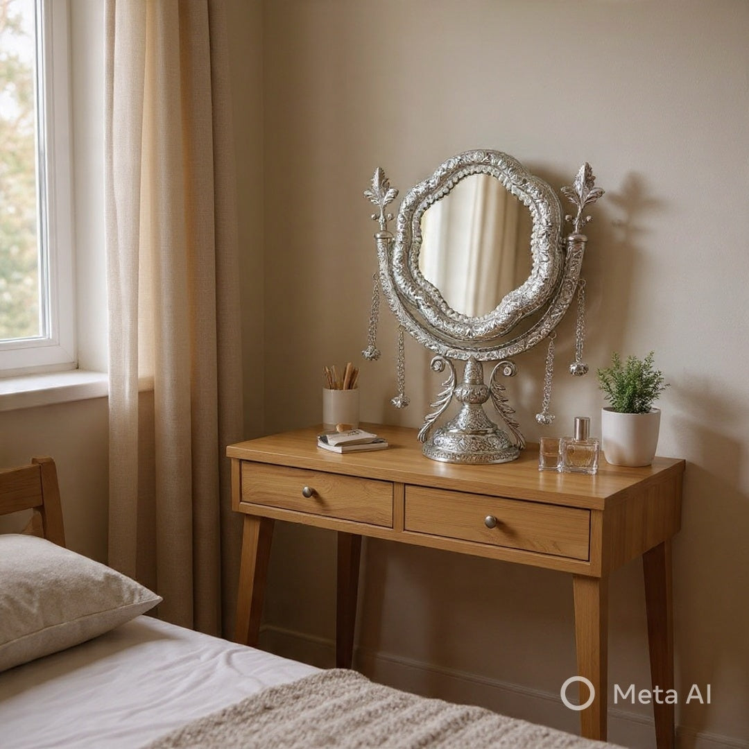 Dressing Table Mirror | White Metal Mirror | Vanity Mirror