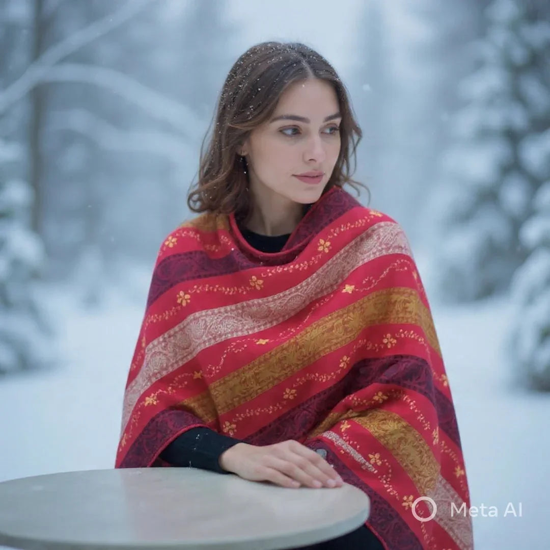 Needle Work Shawl | Woolen Shawl | Multicolor