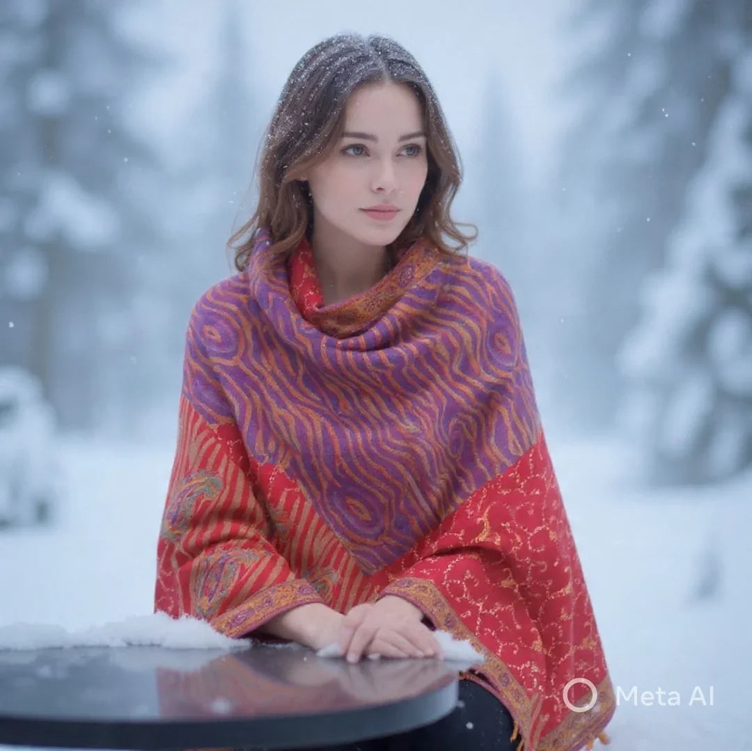 Needle Work Shawl | Woolen Shawl | Multicolor