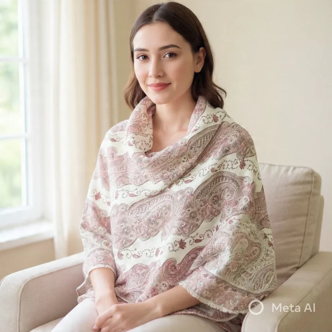 Needle Work Shawl | Woolen Shawl |White