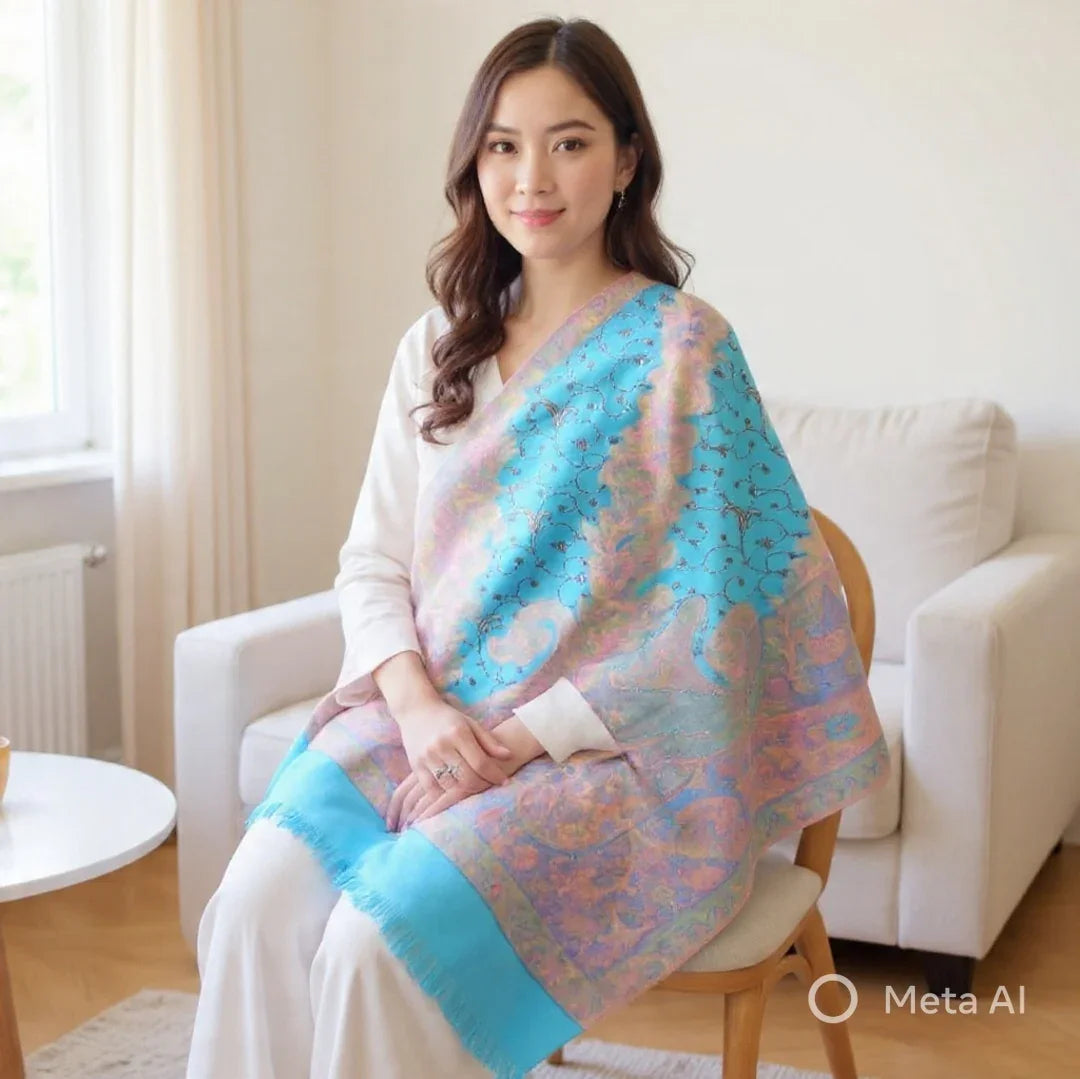 Needle Work Shawl | Woolen Shawl | Multicolour