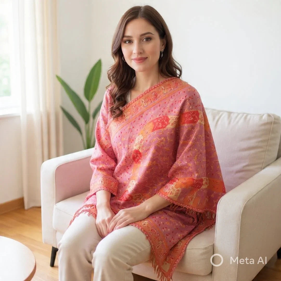 Needle Work Shawl | Woolen Shawl | Multicolor