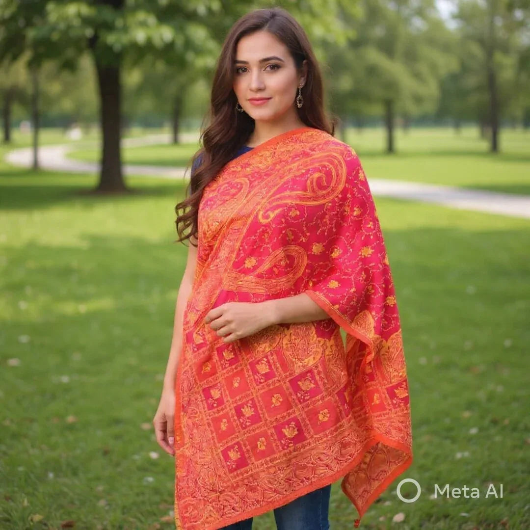 Needle Work Shawl | Woolen Shawl | Multicolor