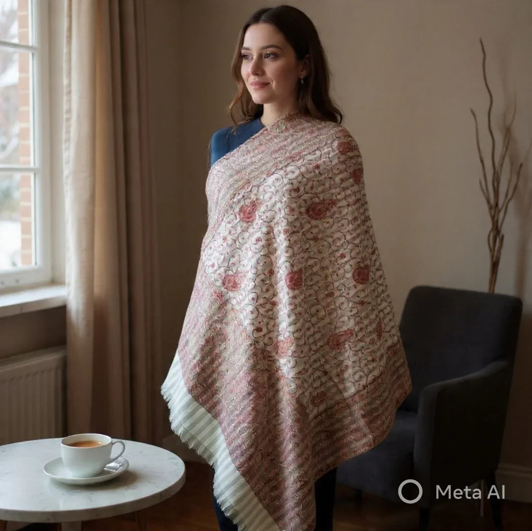 Needle Work Shawl | Woolen Shawl | Multicolor