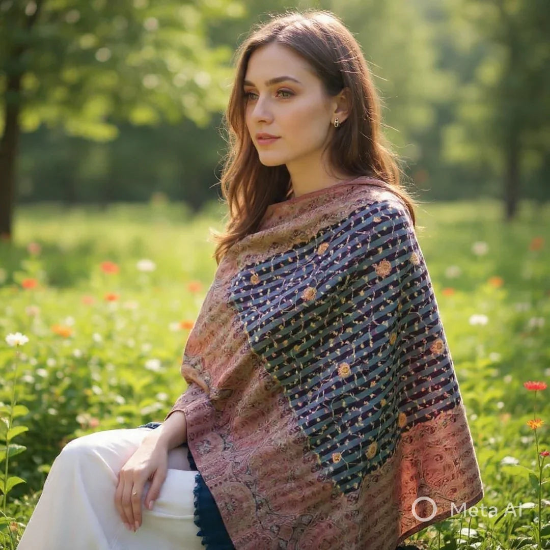 Needle Work Shawl | Woolen Shawl | Multicolor