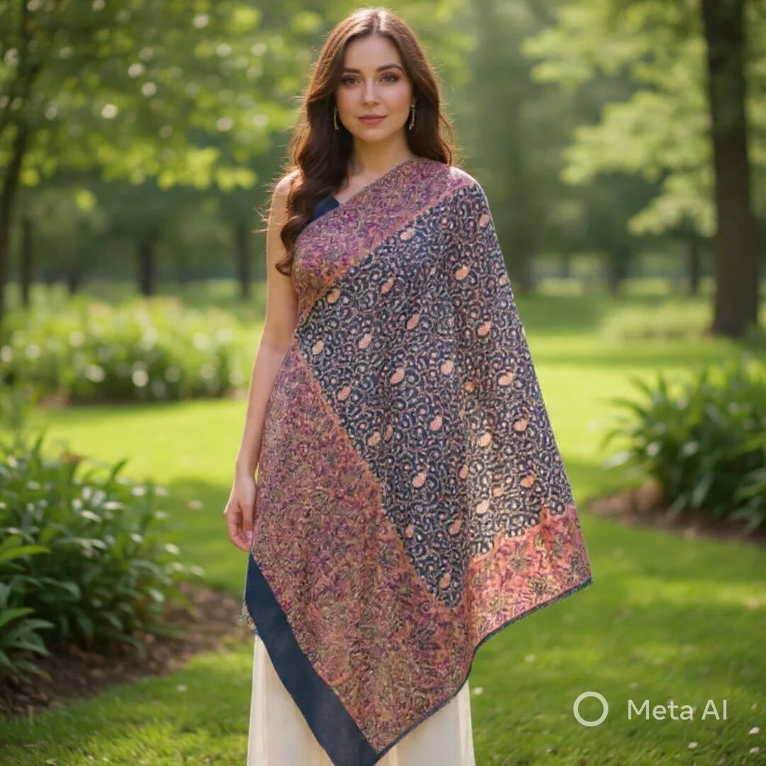 Needle Work Shawl | Woolen Shawl | Multicolor