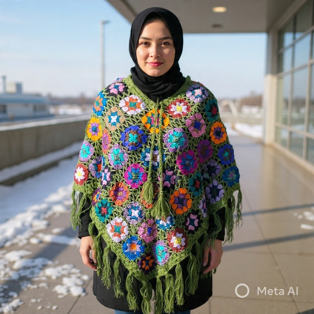 Woollen Qureshi Poncho | Handknitted Wool Poncho | Crochet Poncho