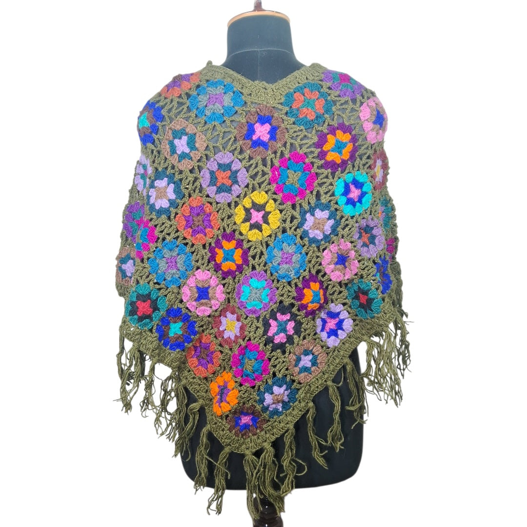 Woollen Qureshi Poncho | Handknitted Wool Poncho | Crochet Poncho