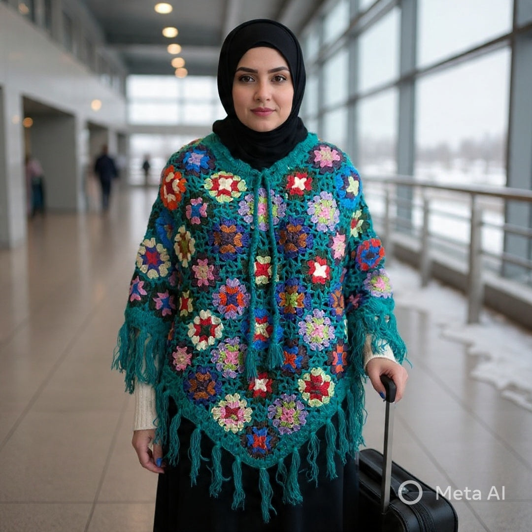 Woollen Qureshi Poncho | Handknitted Wool Poncho | Crochet Poncho