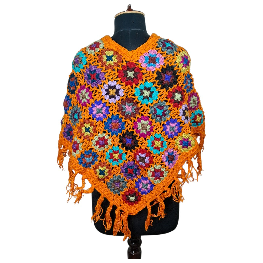 Woollen Qureshi Poncho | Handknitted Wool Poncho | Crochet Poncho