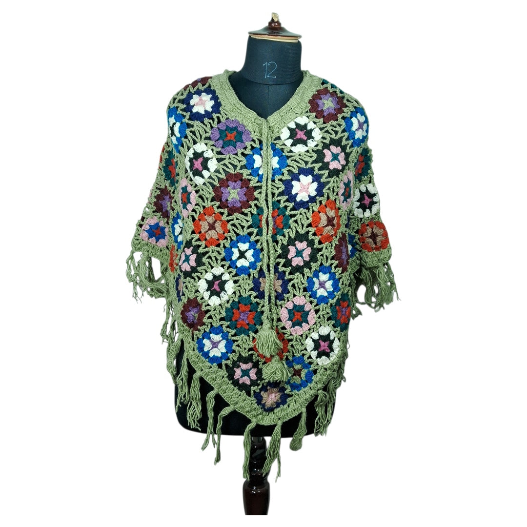Woollen Qureshi Poncho | Handknitted Wool Poncho | Crochet Poncho
