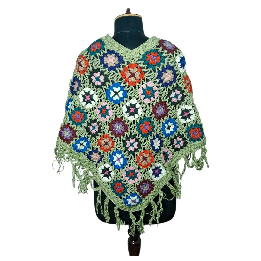 Woollen Qureshi Poncho | Handknitted Wool Poncho | Crochet Poncho