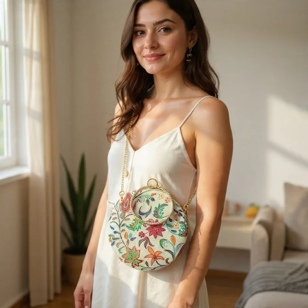 Embroidered Round Clutch | Matka Clutch For Women | Party Bridal  Clutch