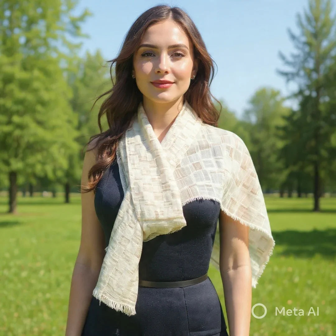 Pashmina Stole | Self Designed Stole | Silver Colour