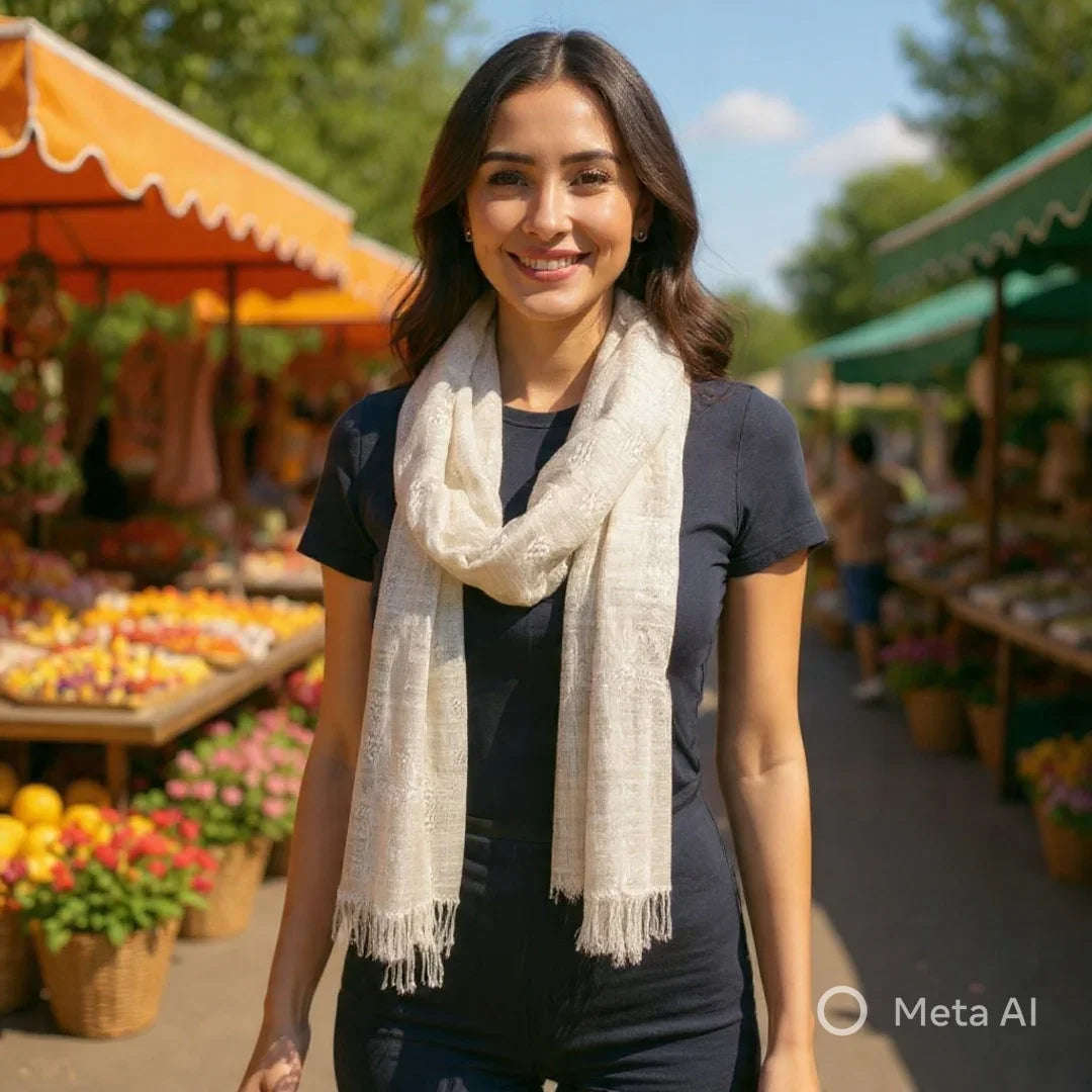 Pashmina Stole | Self Designed Stole | Silver Colour