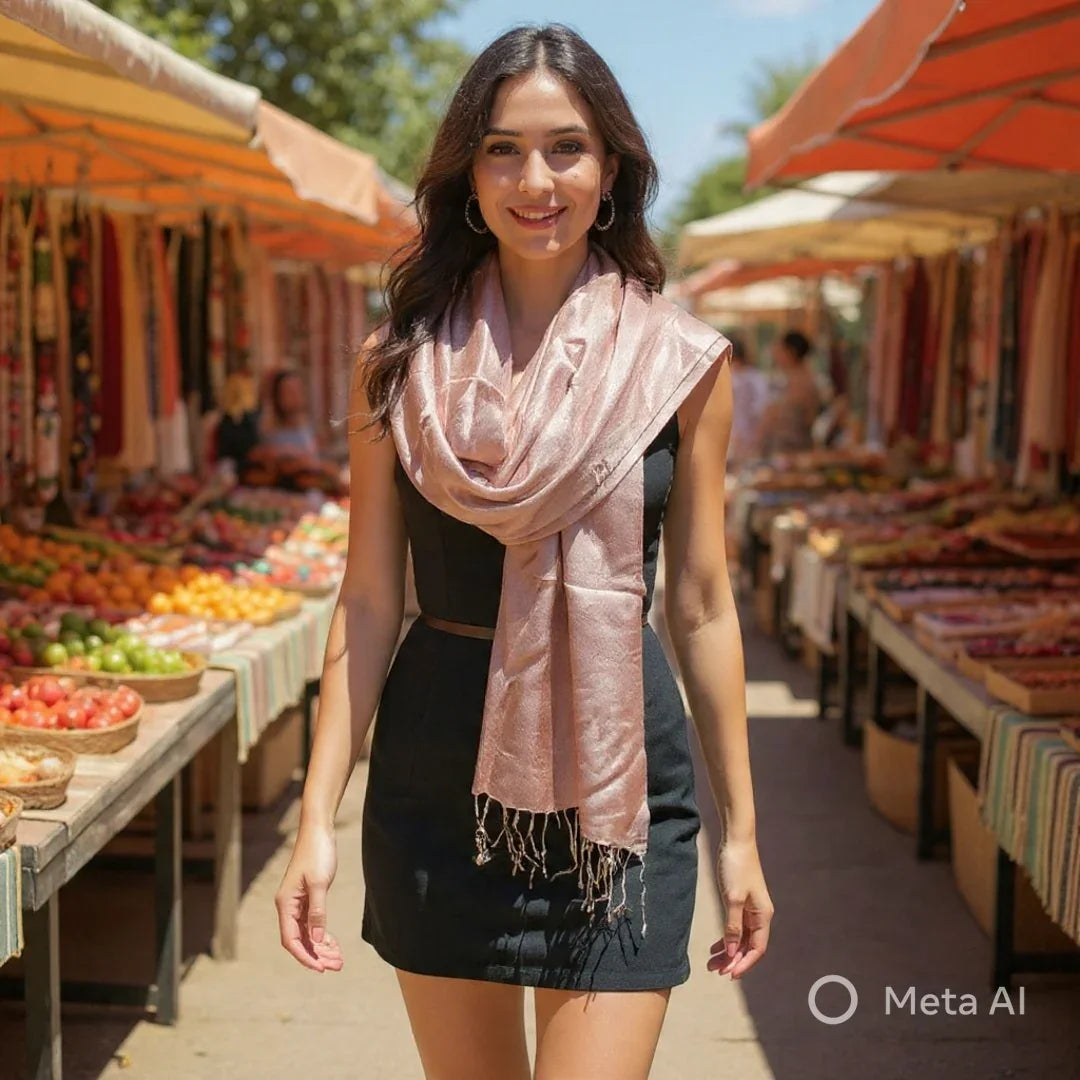 Silk Wool Stole | Large Scarf Wrap | Wave Design Stole