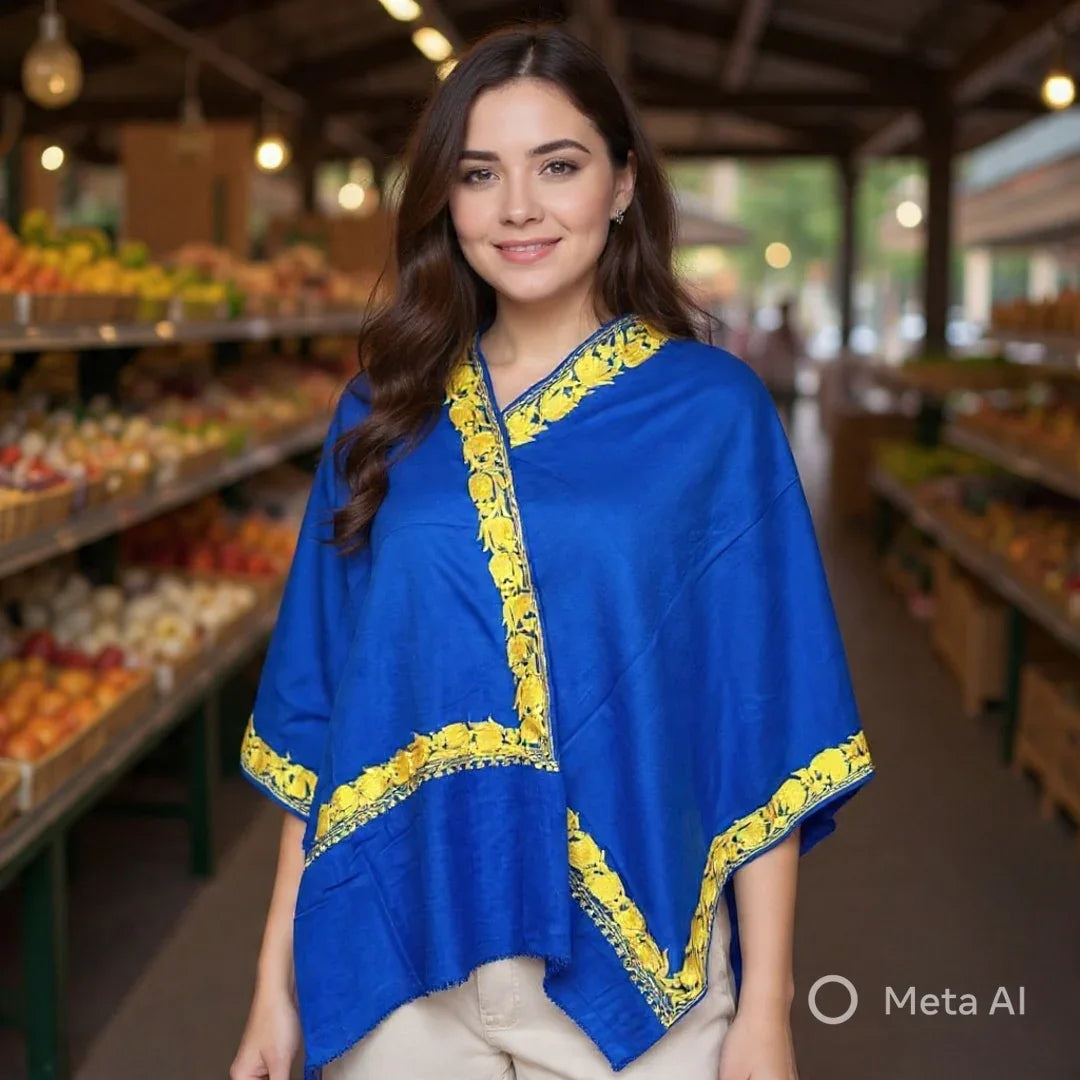 Tilla Border Stole | Zari Border | Blue  Colour | Handwoven