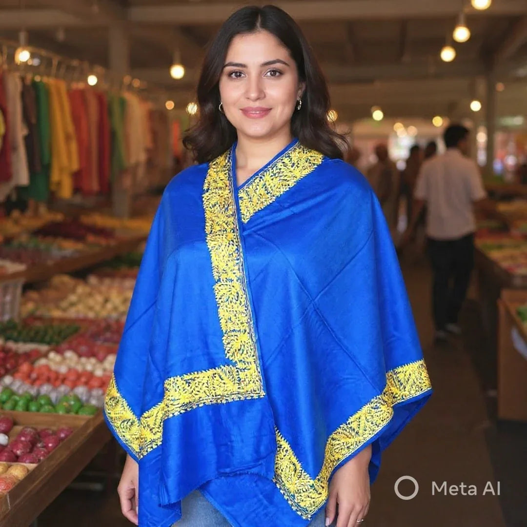 Tilla Border Stole | Zari Border | Blue  Colour | Handwoven
