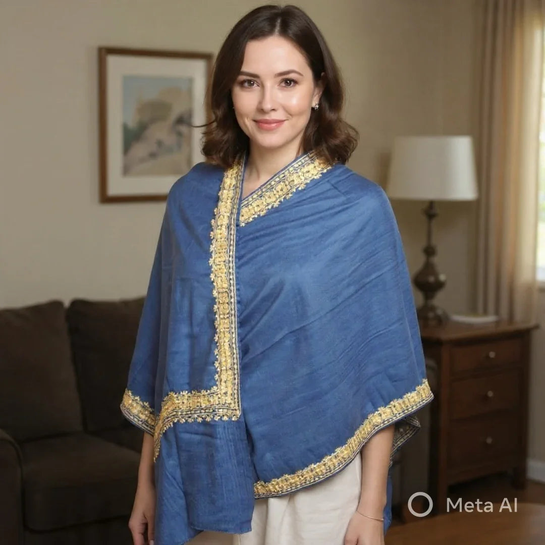 Tilla Border Stole | Zari Border | Blue Colour | Handwoven