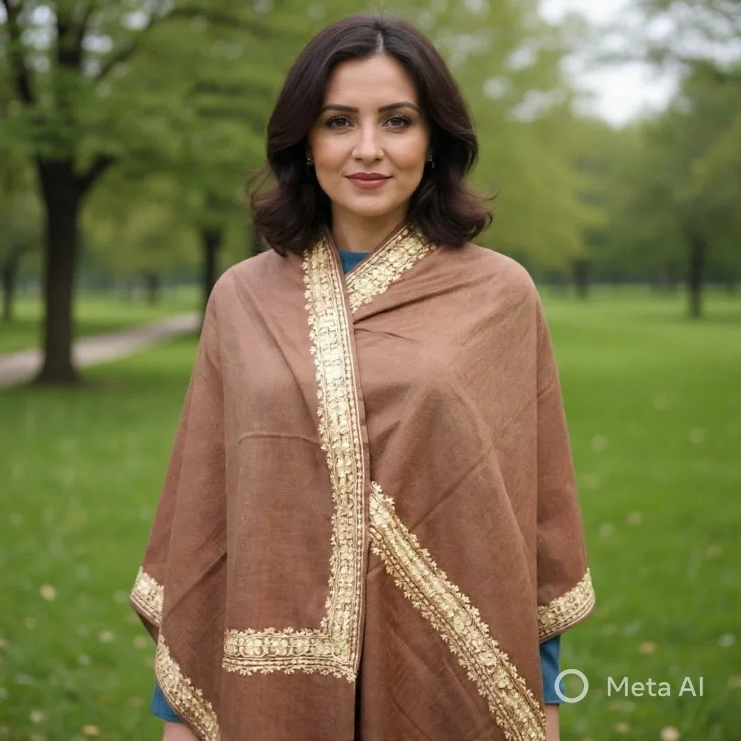 Tilla Border Stole | Zari Border | Dark Brown Colour | Handwoven