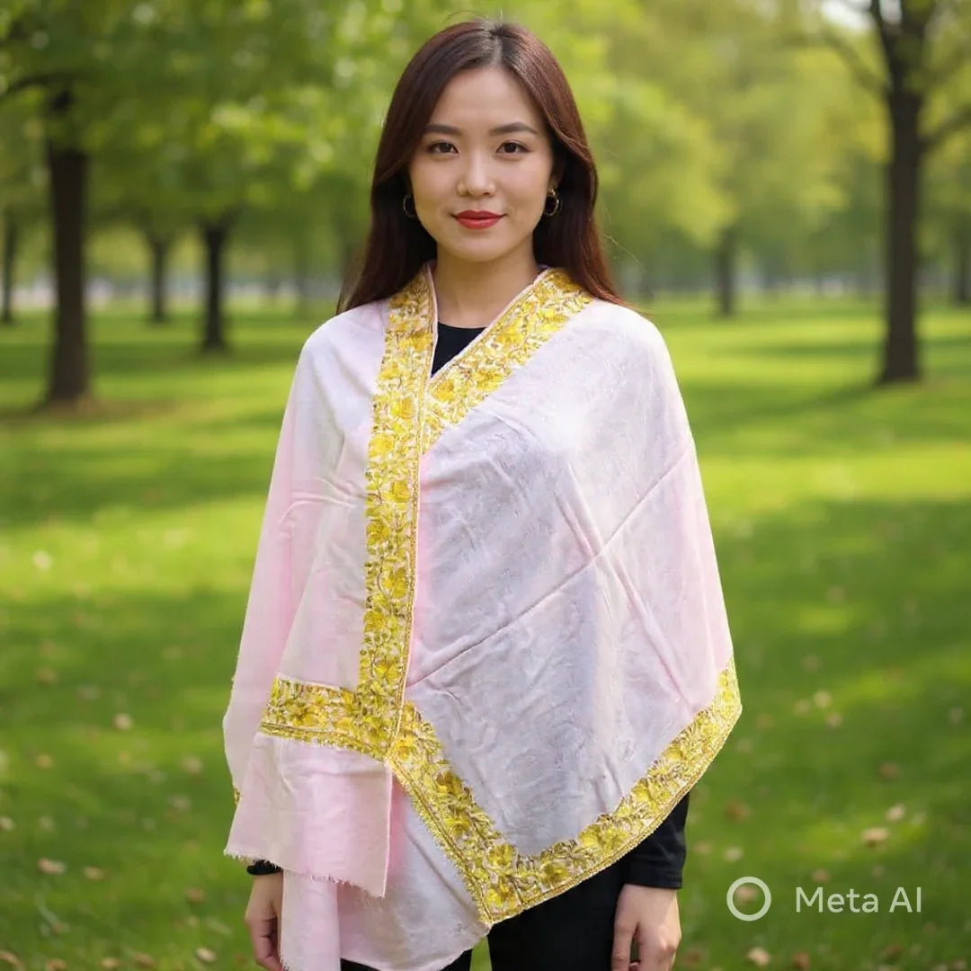 Tilla Border Stole | Zare Border | Light Pink