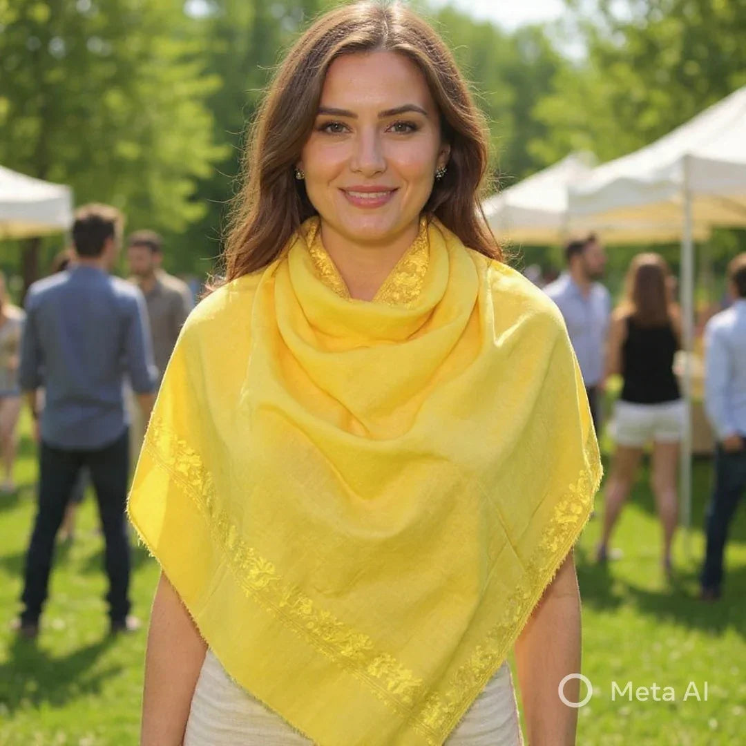 Tilla Border Stole | Zari Border | Mustard Colour