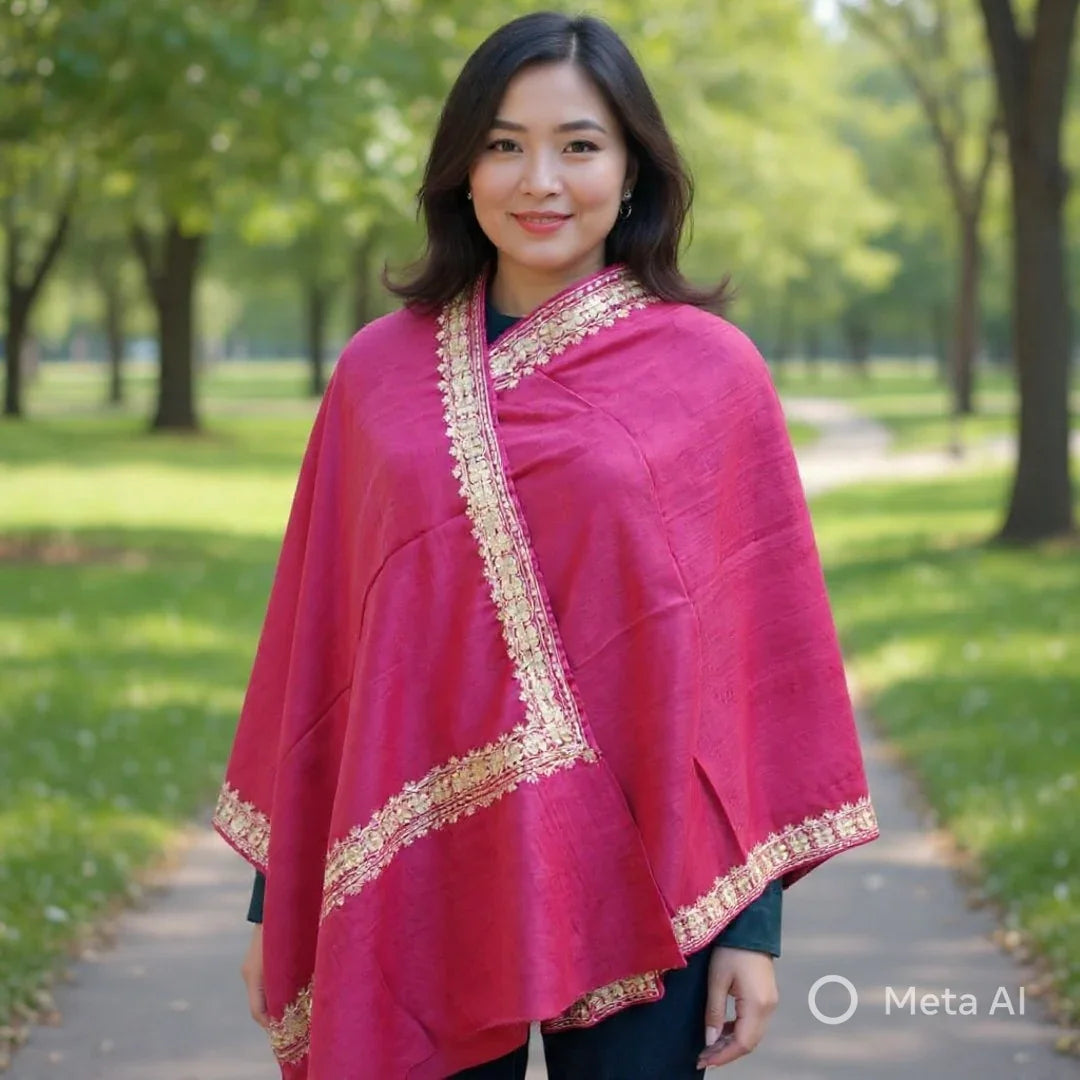 Tilla Border Stole | Zari Border | Pink Colour | Handwoven