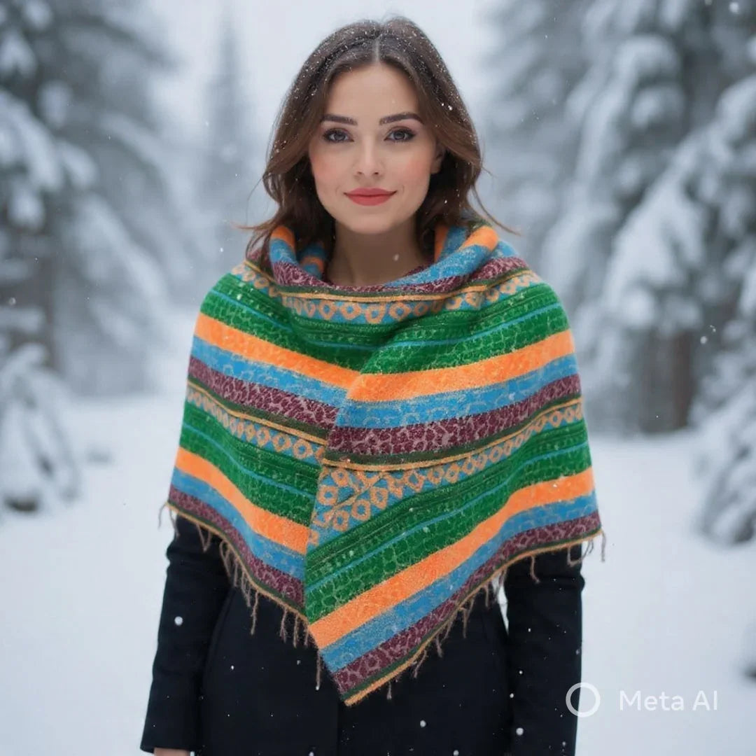 Tibet Yak Wool Shawl | Blanket Size |  Multicolour