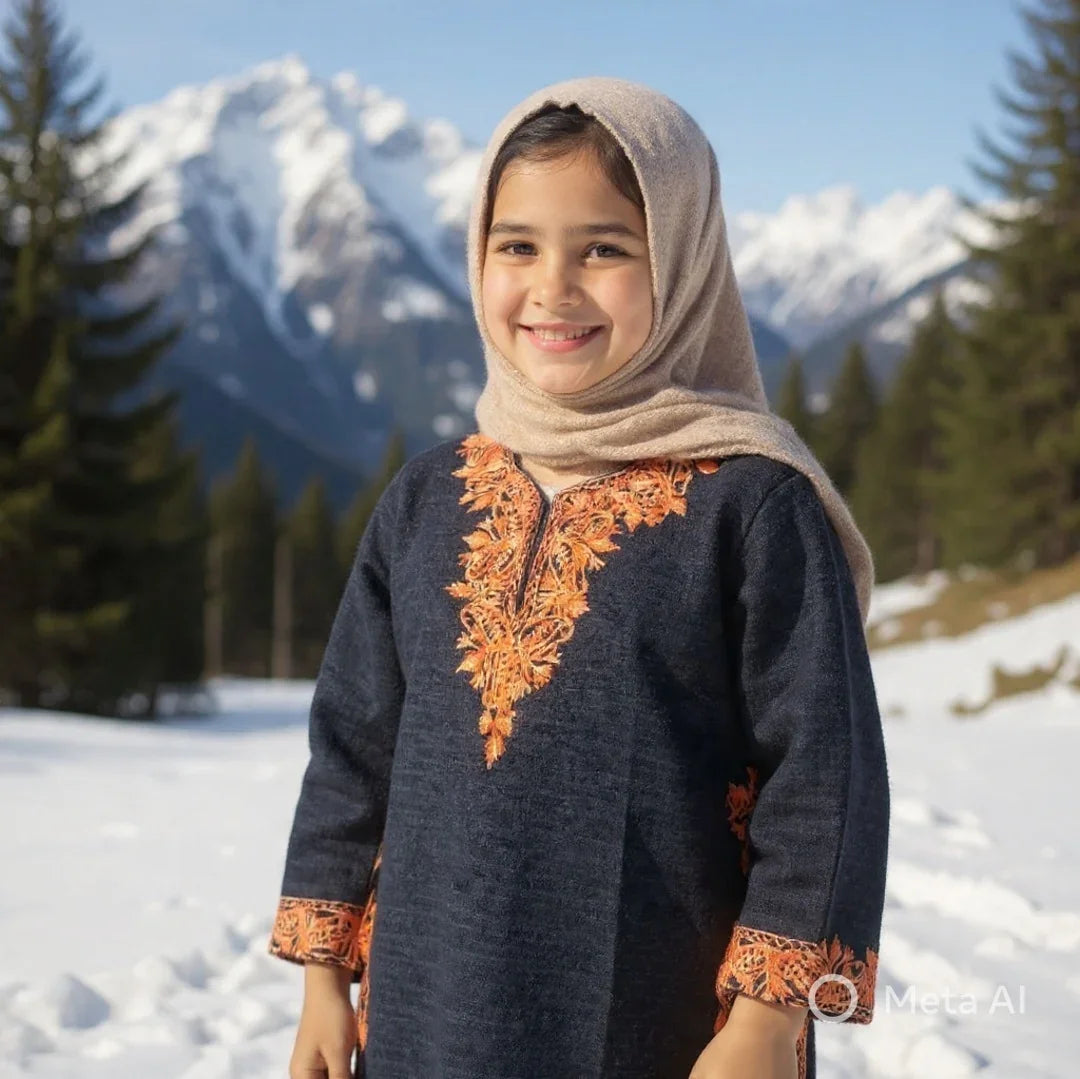 Kids Yak Wool Faran (Pheran) | L Dark Grey | V Neck