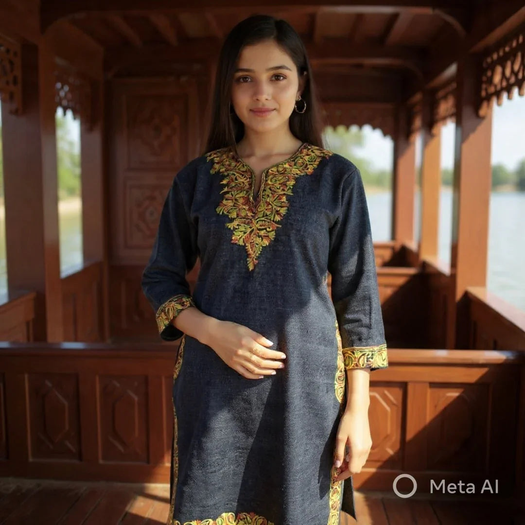 Kids Yak Wool Faran (Pheran) | L Dark Grey | V Neck