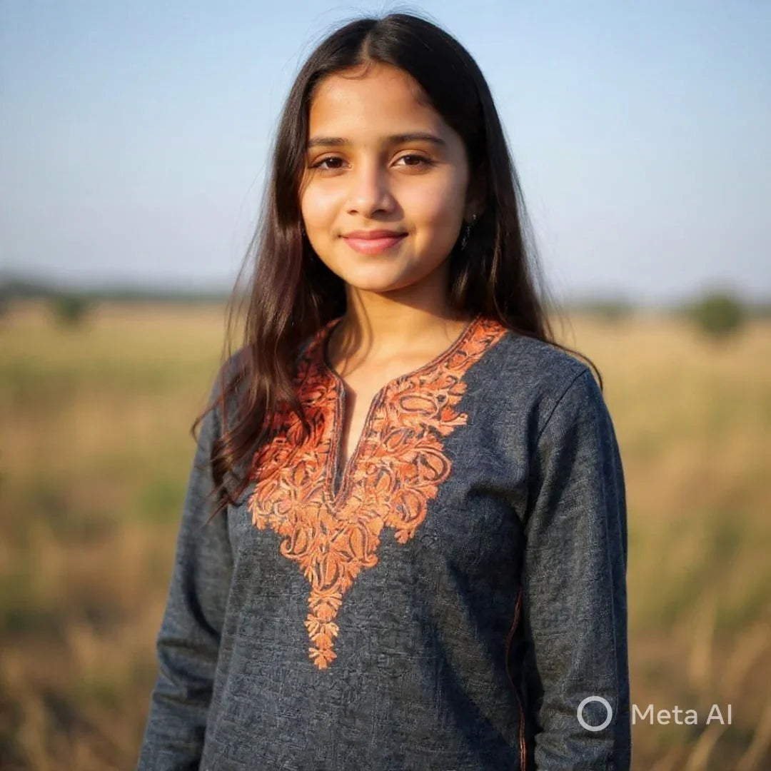 Kids Yak Wool Faran (Pheran) | S Dark Grey | V Neck