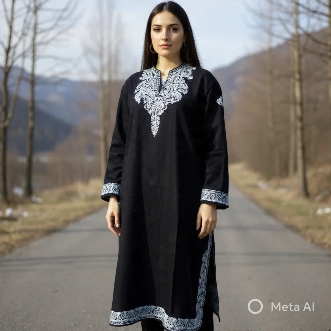 Women Yak Wool Faran | XXL Black | V Neck