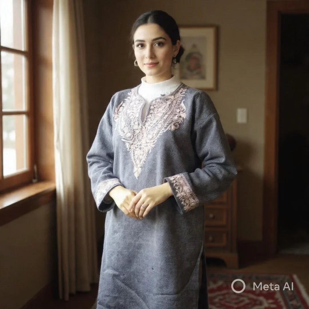 Women Yak Wool Faran | XXL Grey | V Neck