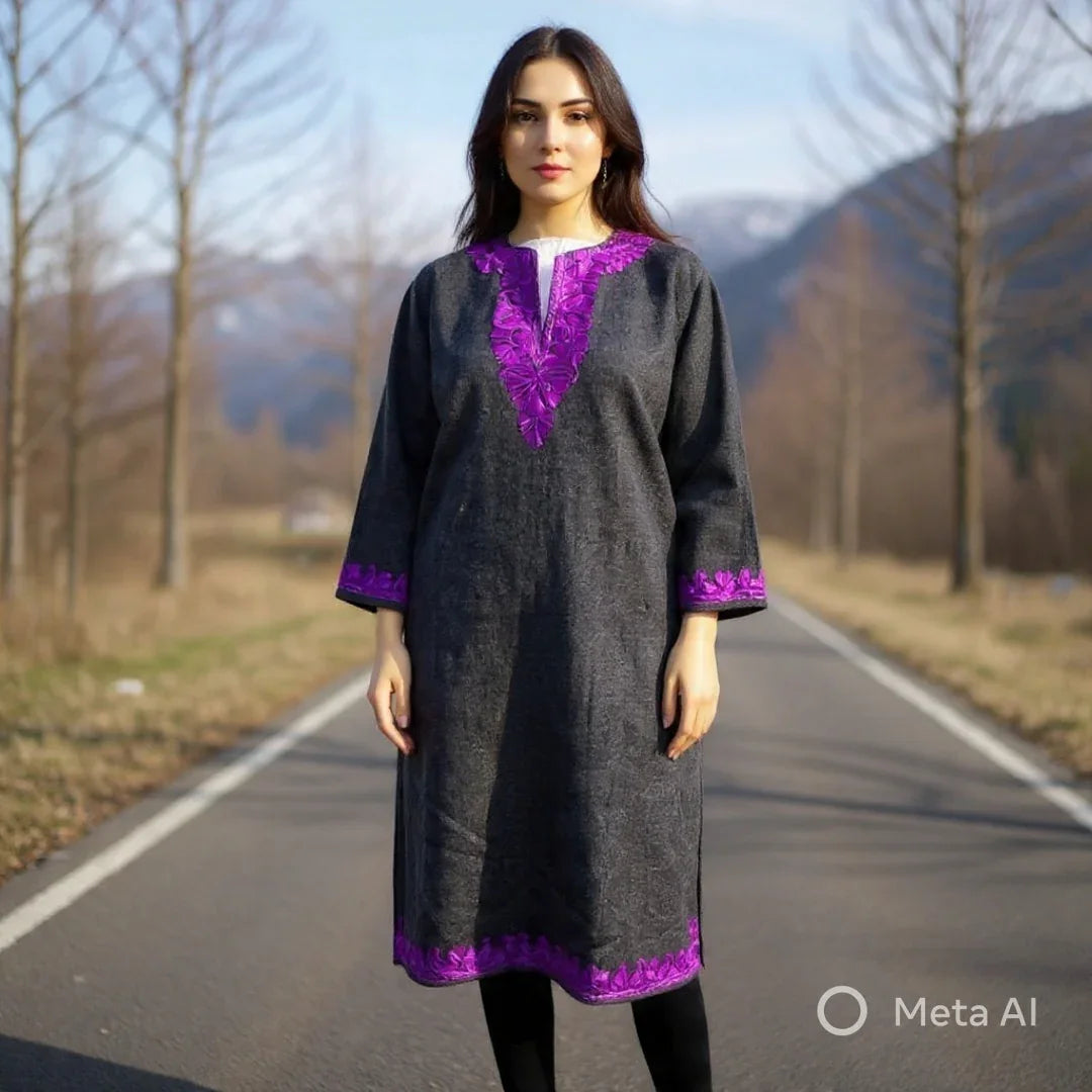 Women Yak Wool Faran | L Grey | V Neck