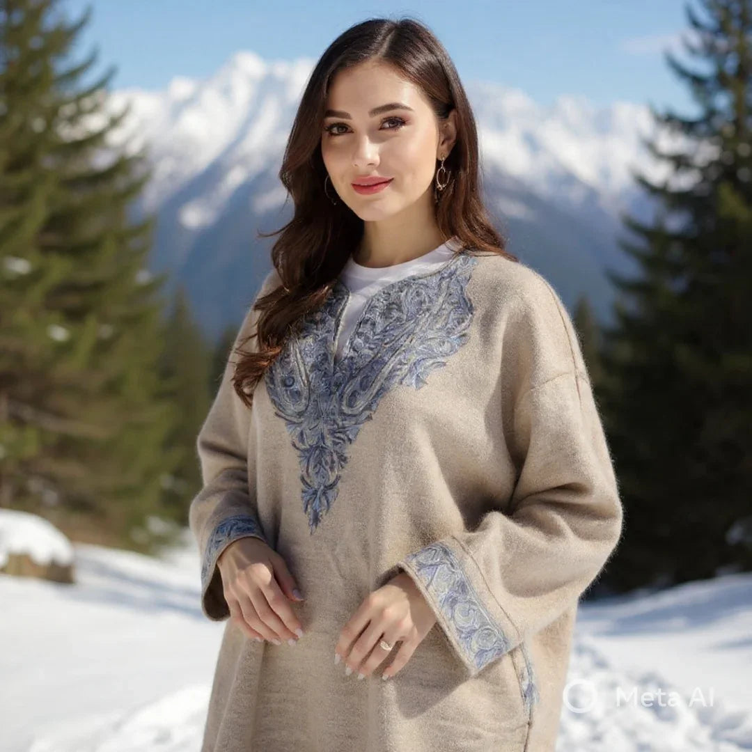 Women Yak Wool Faran | XXL Cream | V Neck