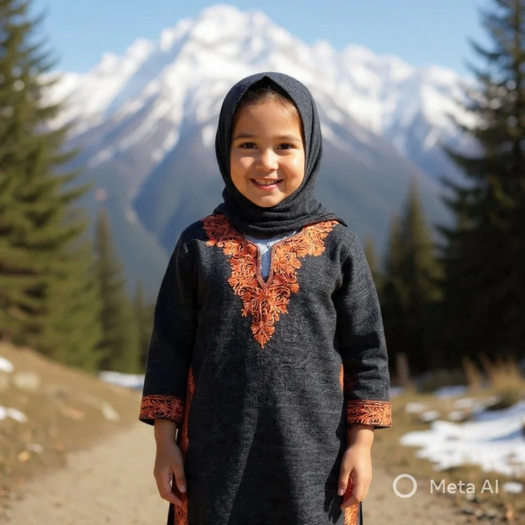 Kids Yak Wool Faran (Pheran) | S Dark Grey | V Neck