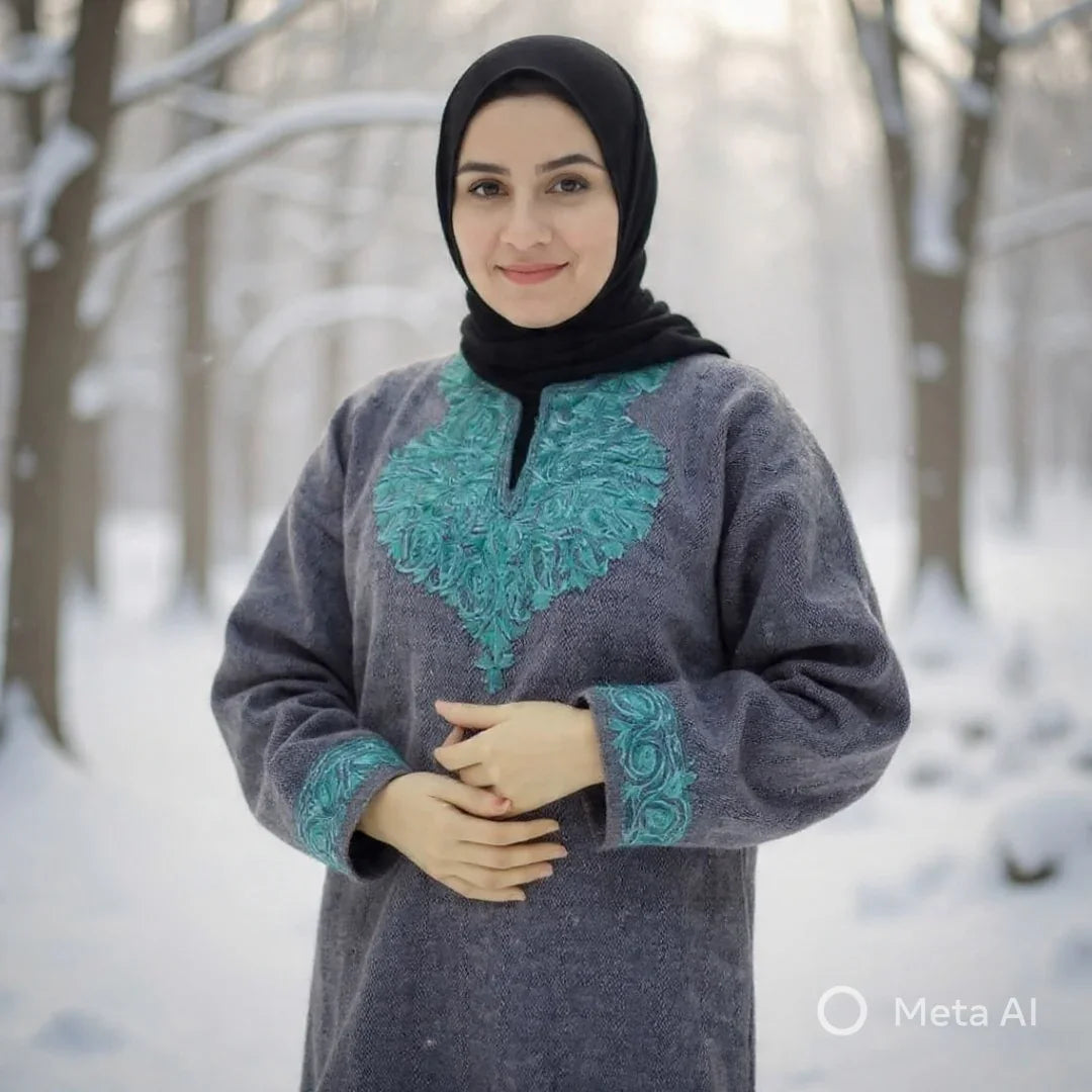 Women Yak Wool Faran | XXL Grey | V Neck