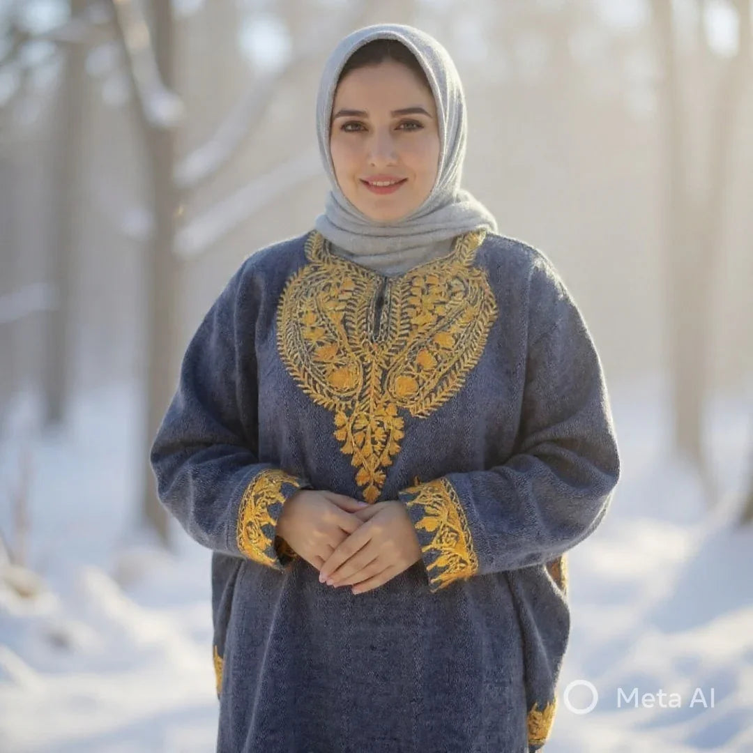 Women Yak Wool Faran | XXL Light Grey | V Neck