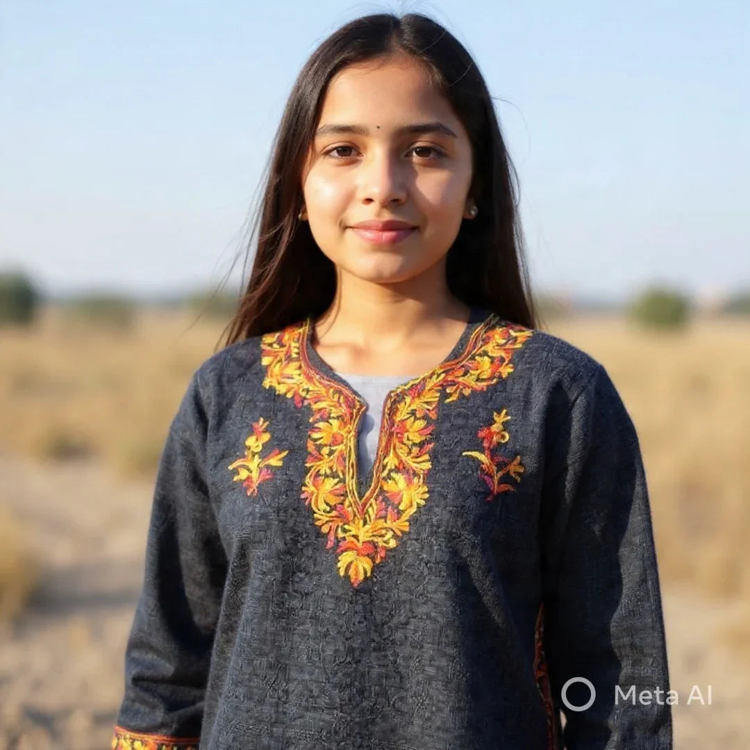 Kids Yak Wool Faran (Pheran) | S Grey | V Neck