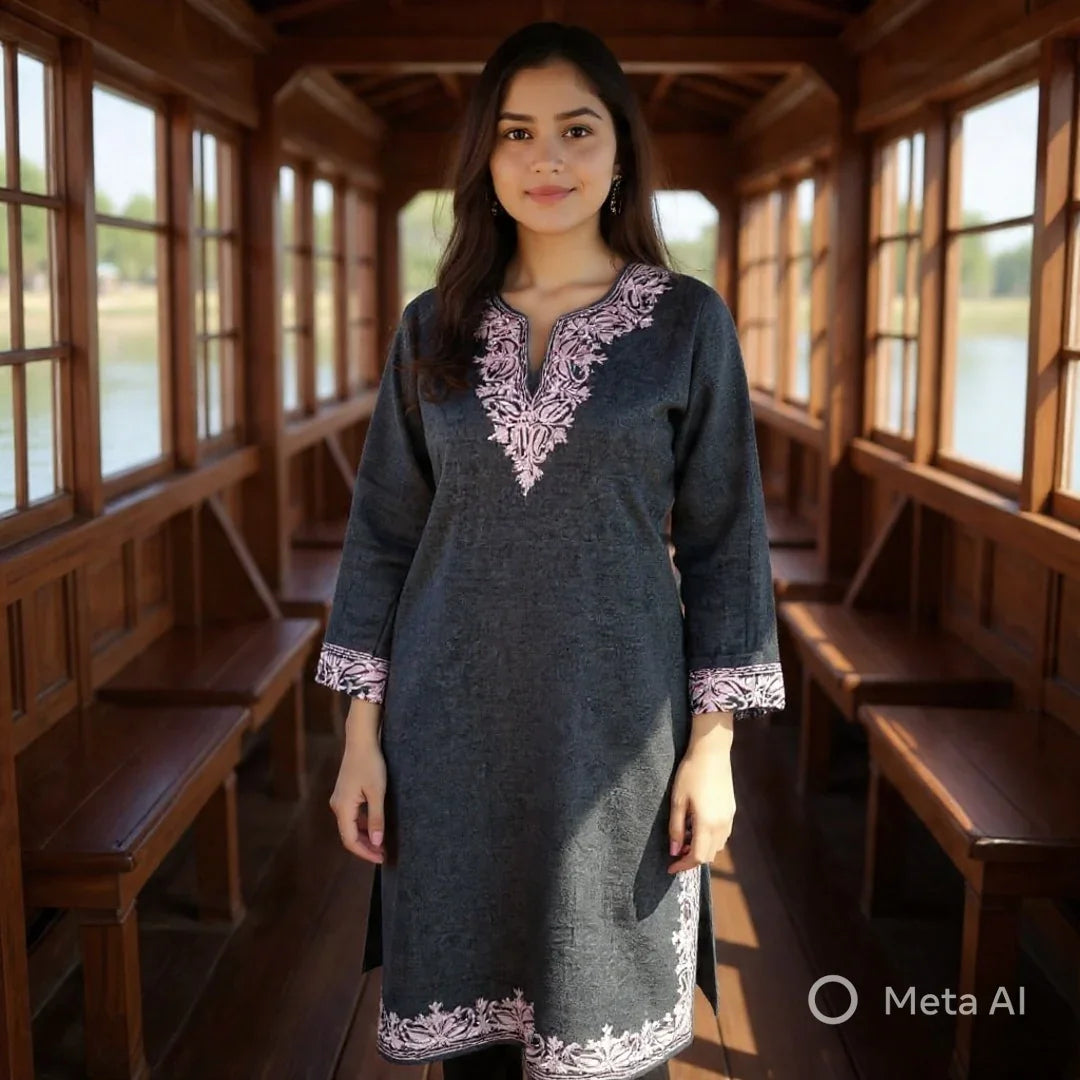 Kids Yak Wool Faran (Pheran) | S Grey | V Neck