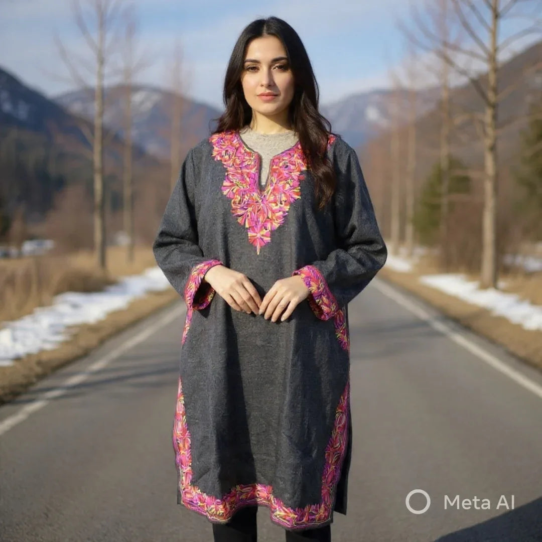 Women Yak Wool Faran | XL Grey | V Neck