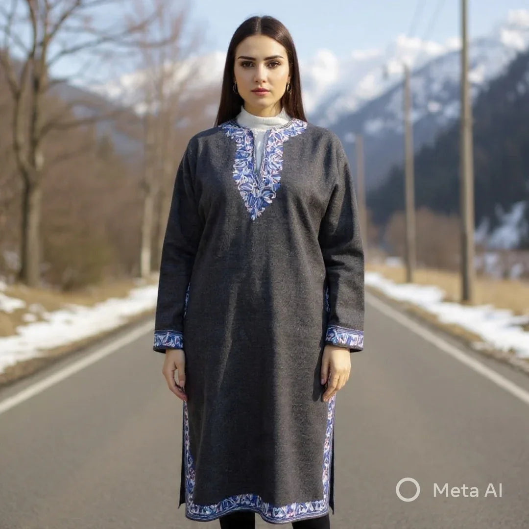 Women Yak Wool Faran | XL Grey | V Neck