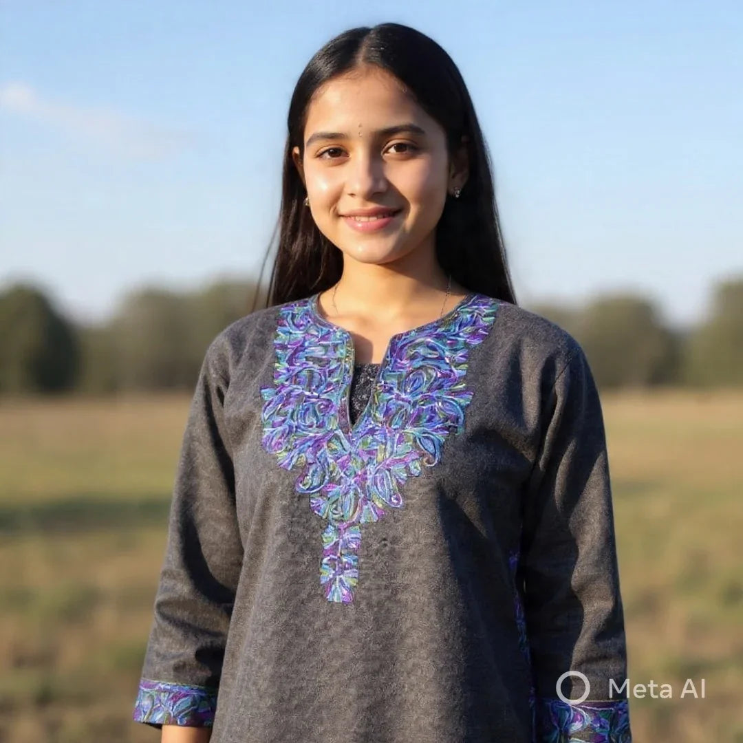 Kids Yak Wool Faran (Pheran) | S Grey | V Neck