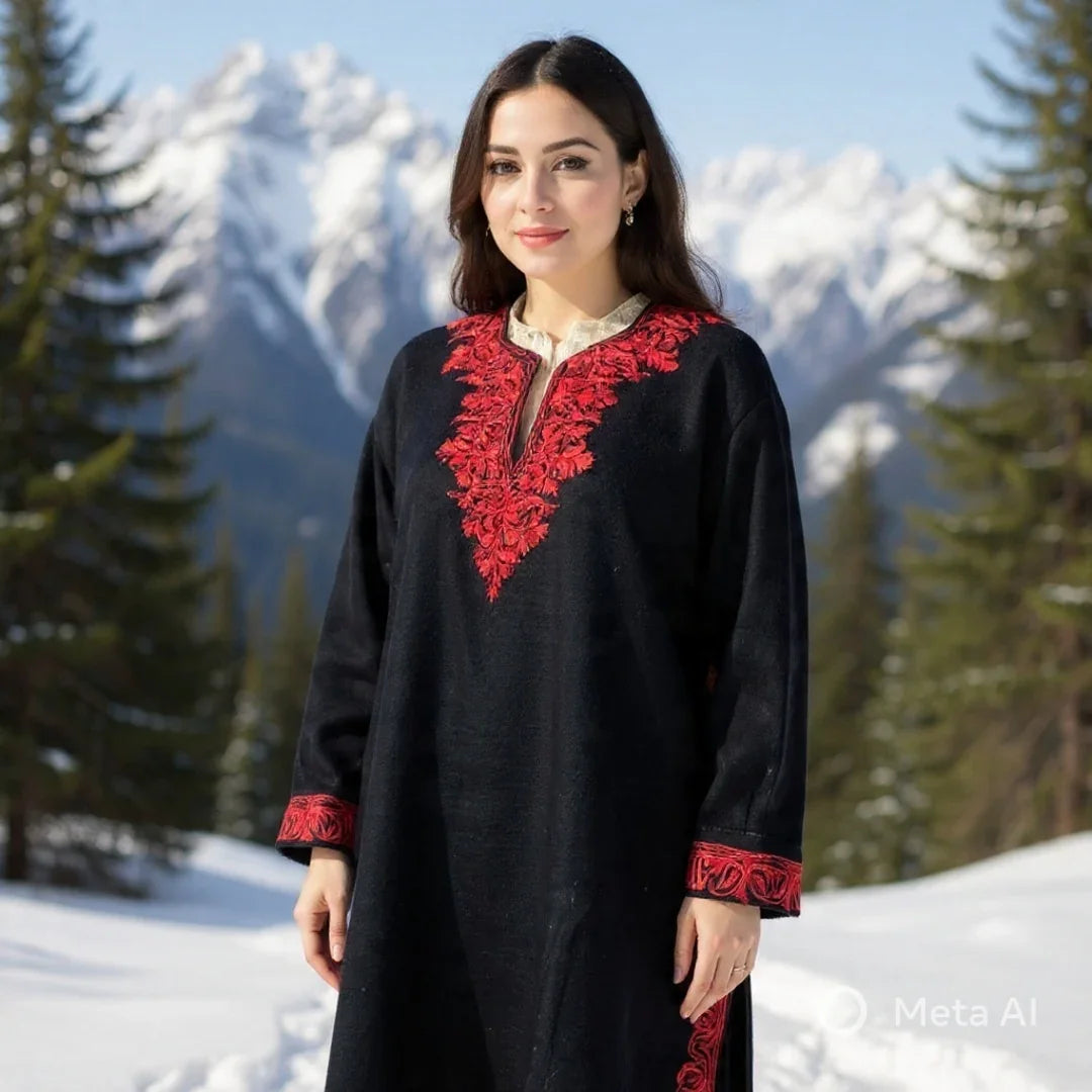 Women Yak Wool Faran | XXL Black | V Neck