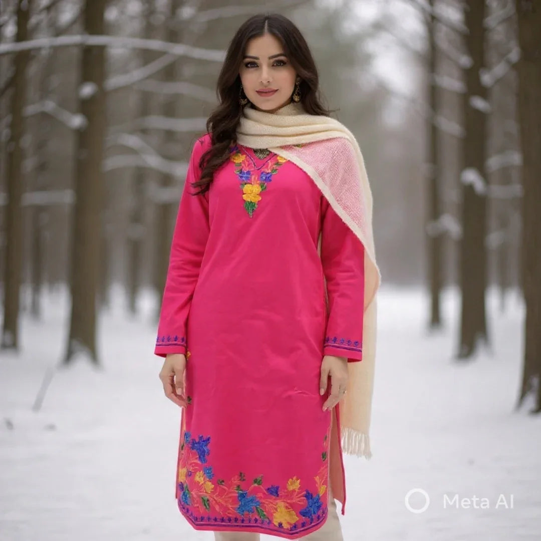 Woollen Long Kurties | Coller V-Neck | XXL