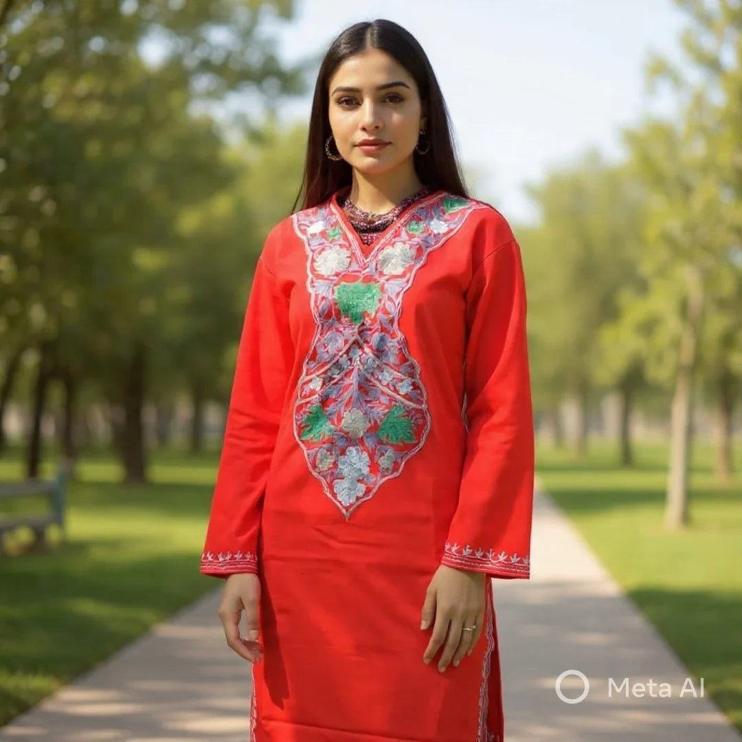 Woolen Long Kurties | Coller V-Neck